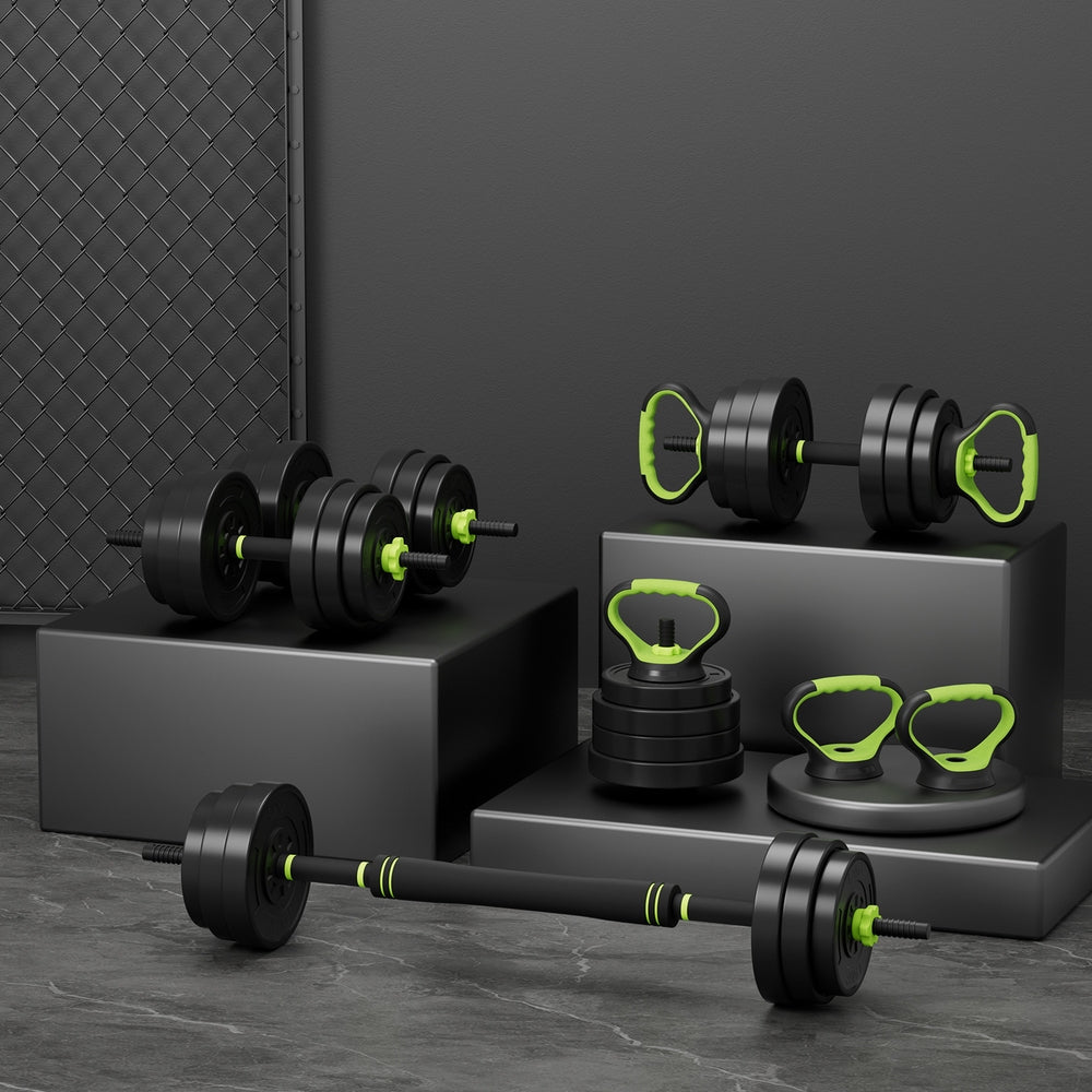 Everfit 25kg Adjustable Dumbbells Set Kettle Bell & Barbell Gym Set