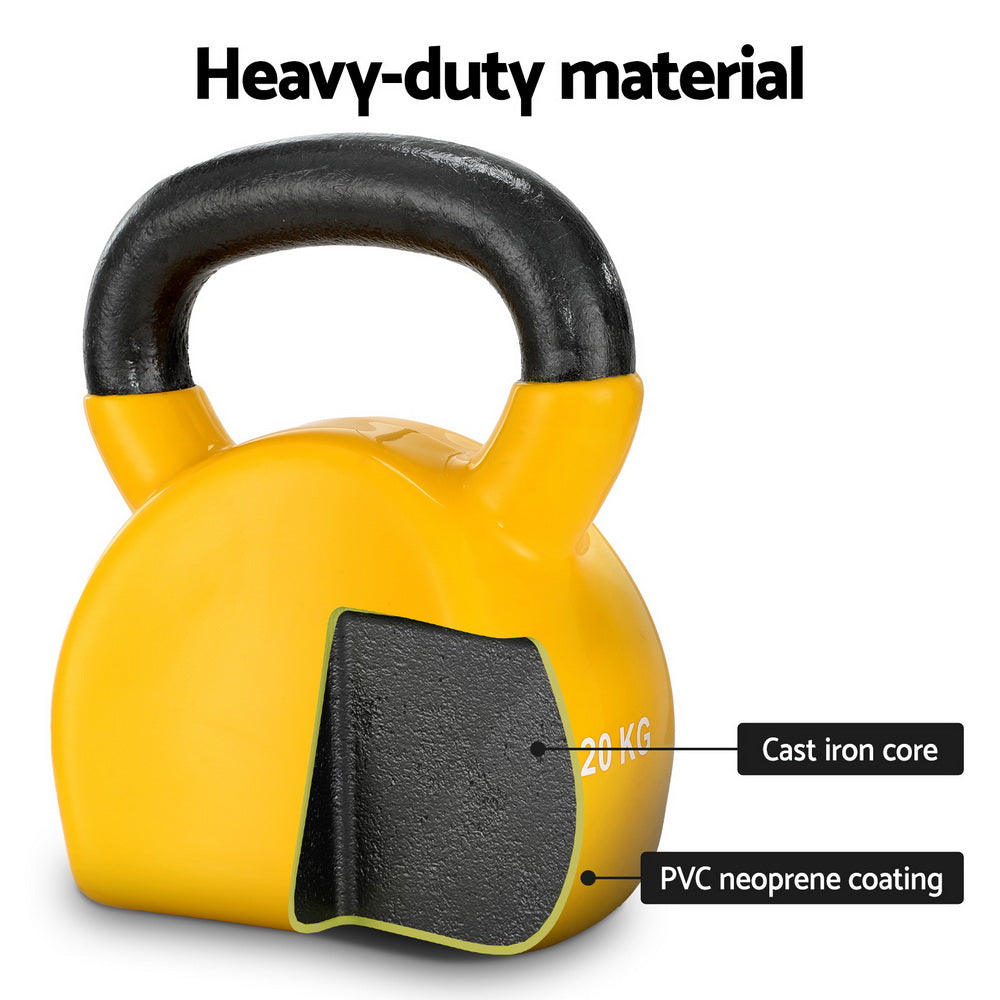 Everfit 20kg Cast Iron PVC Kettlebell - Yellow