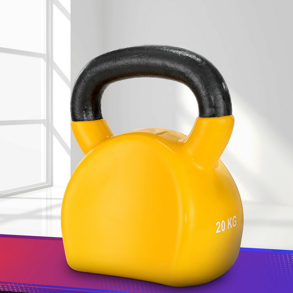 Everfit 20kg Cast Iron PVC Kettlebell - Yellow