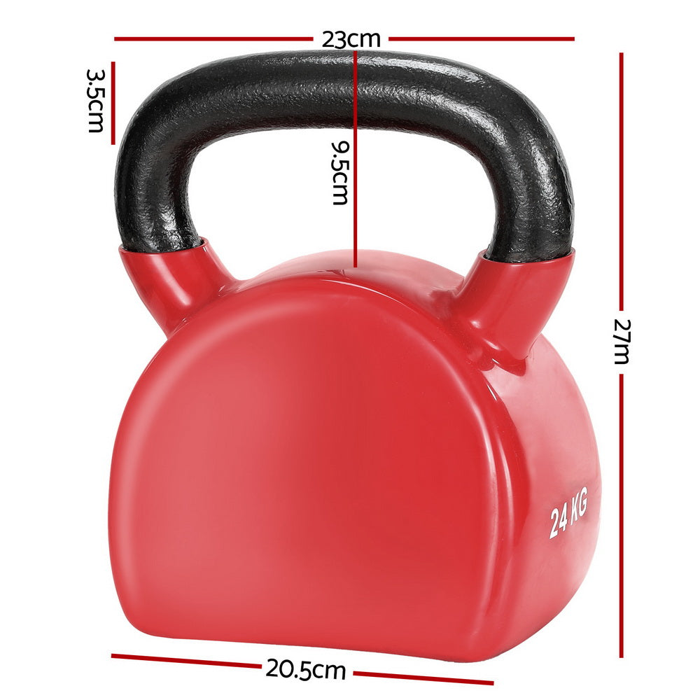 Everfit 24kg Cast Iron PVC Kettle Bell Gym Home - Red