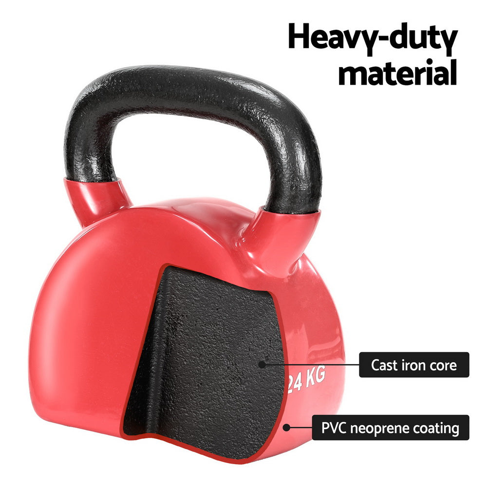 Everfit 24kg Cast Iron PVC Kettle Bell Gym Home - Red