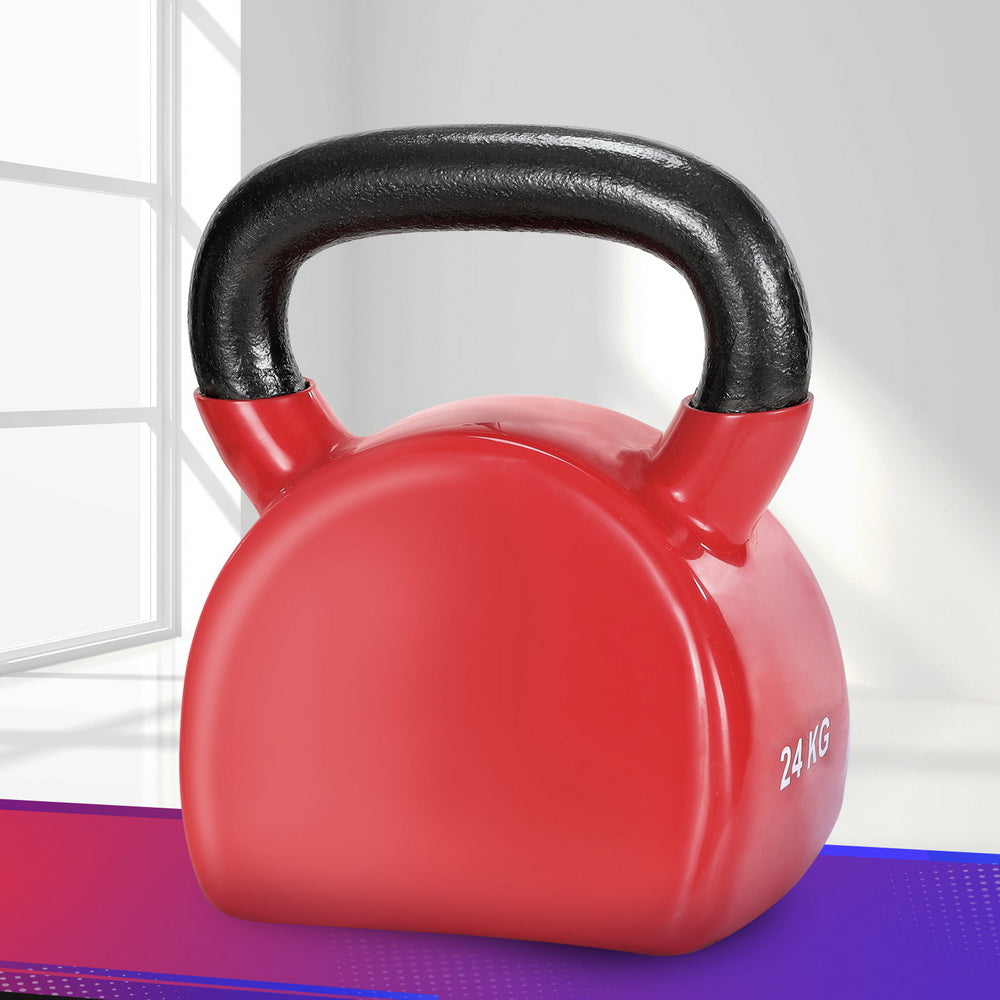 Everfit 24kg Cast Iron PVC Kettle Bell Gym Home - Red