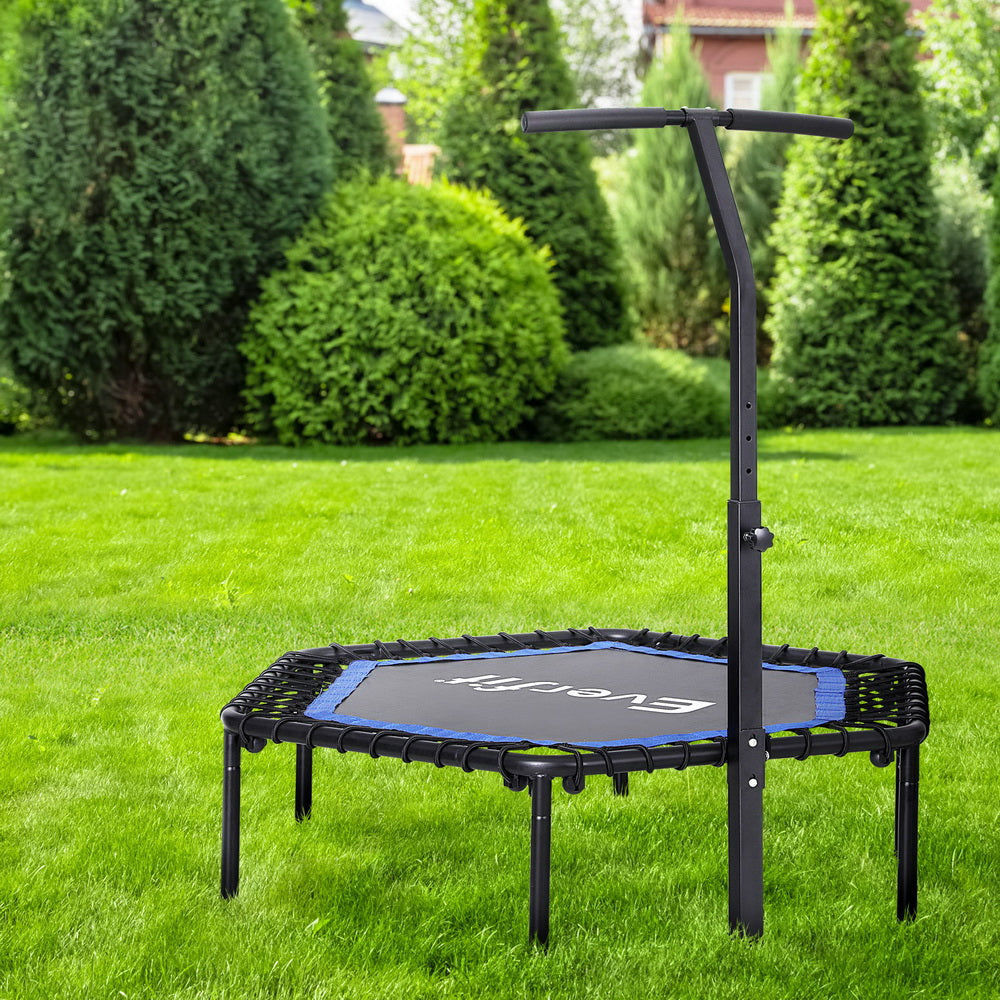 Everfit 48inch Hexagon Fitness Trampoline Rebounder Adjustable with Handrail - Blue