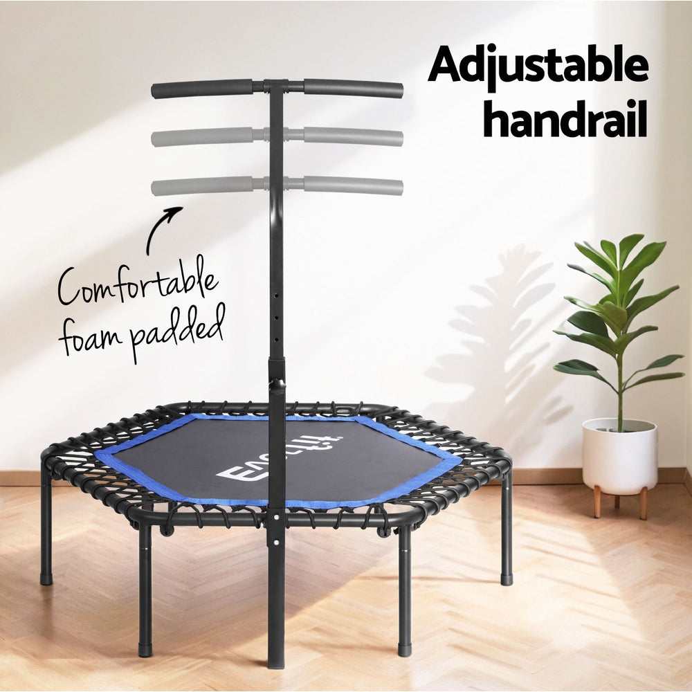 Everfit 48inch Hexagon Fitness Trampoline Rebounder Adjustable with Handrail - Blue