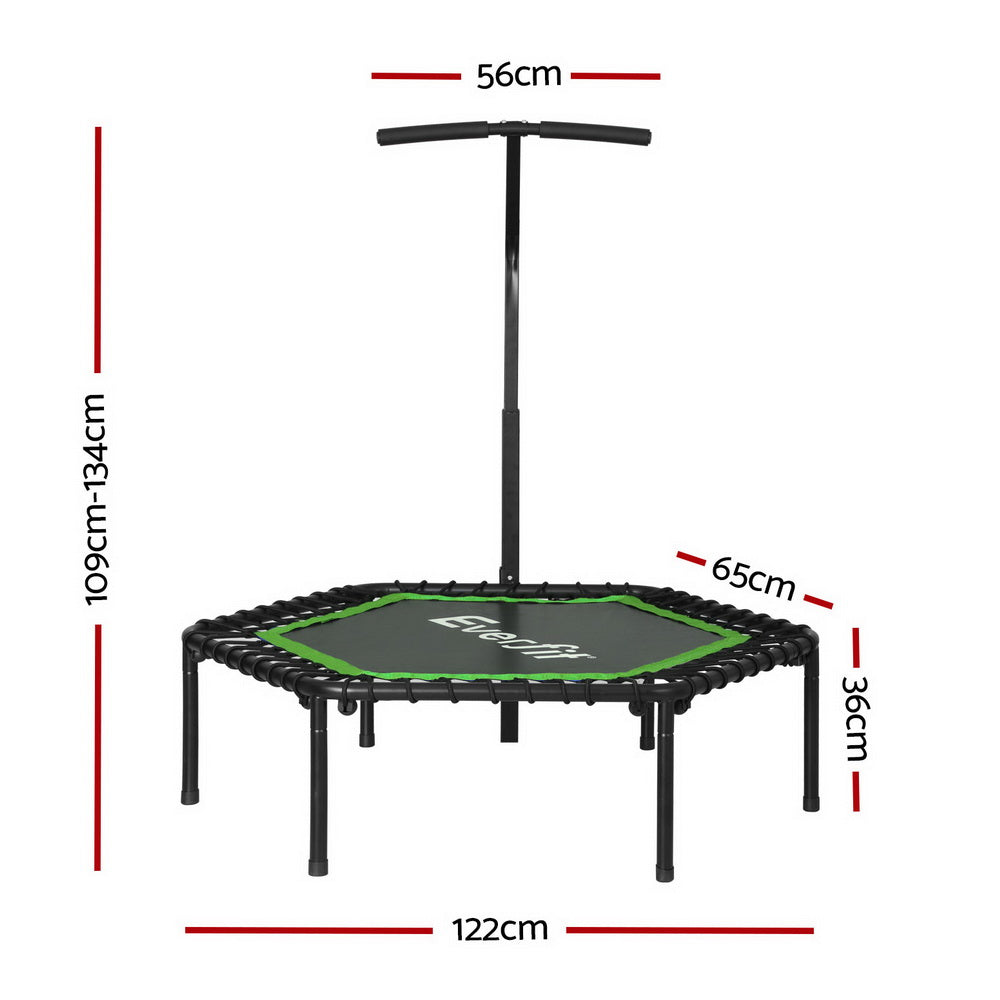 Everfit 48inch Hexagon Fitness Trampoline Rebounder Adjustable with Handrail - Green