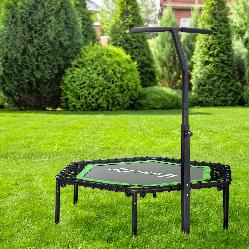 Everfit 48inch Hexagon Fitness Trampoline Rebounder Adjustable with Handrail - Green