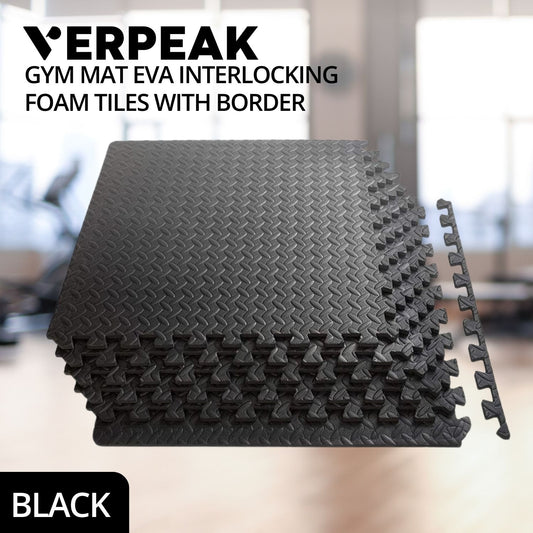 Verpeak Puzzle Gym Mat EVA Interlocking Foam Tiles with Border - 6pcs