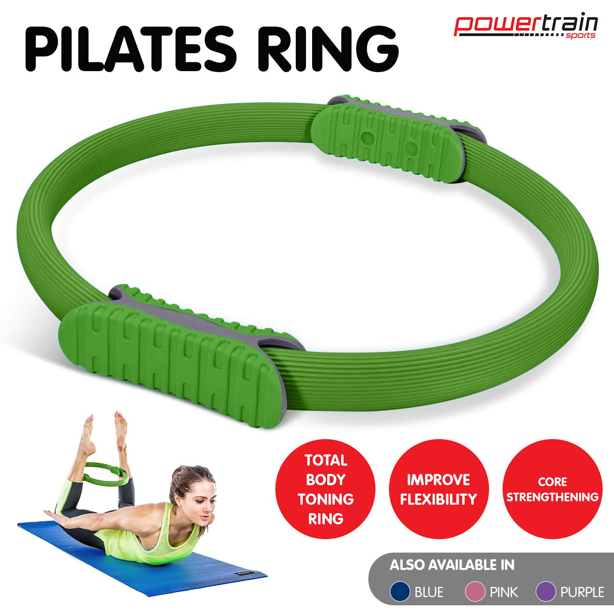 Powertrain Pilates Ring Band Yoga Home Workout Exercise Band - Green