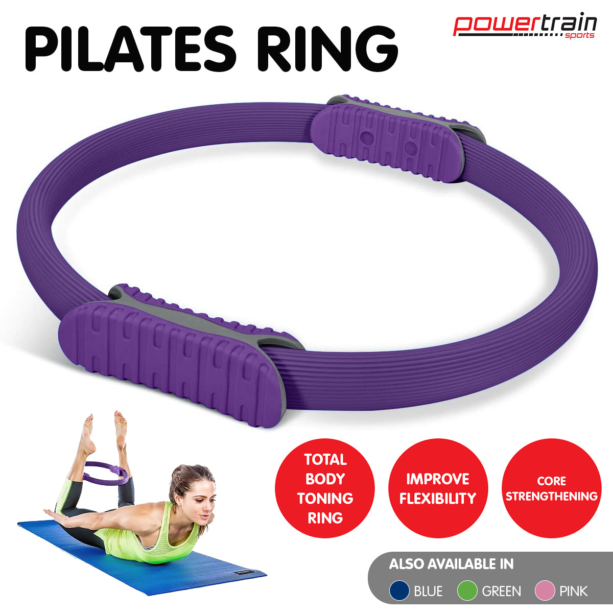 Powertrain Pilates Ring Band Yoga Home Workout Exercise Band - Purple