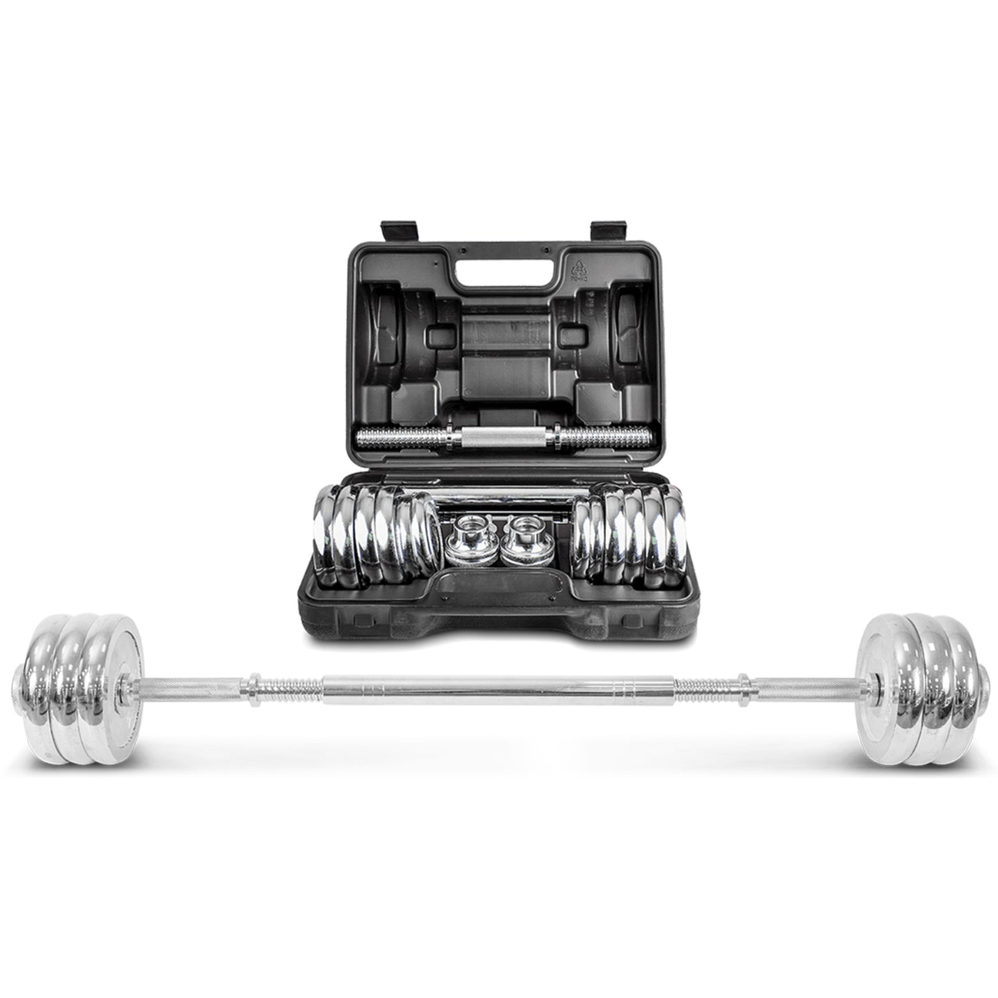 LSG 2-in-1 Dumbbell Barbell Set with Case 30kg - Chrome