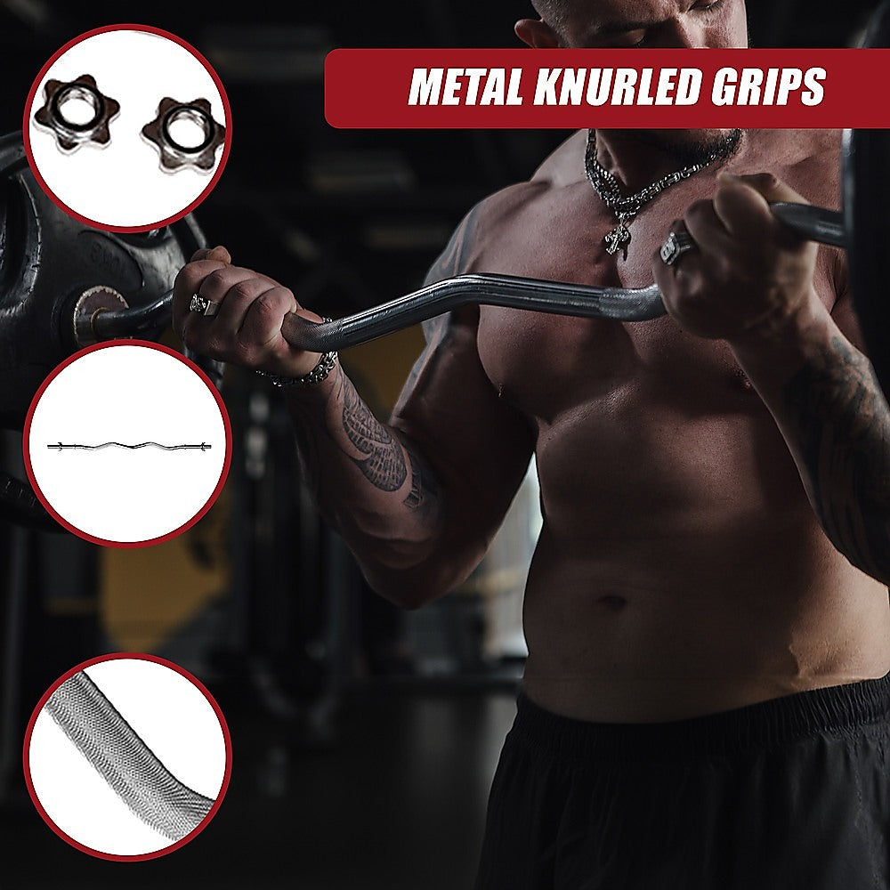 Curl Bar Barbell Heavy Duty EZ with Spinlock Collars