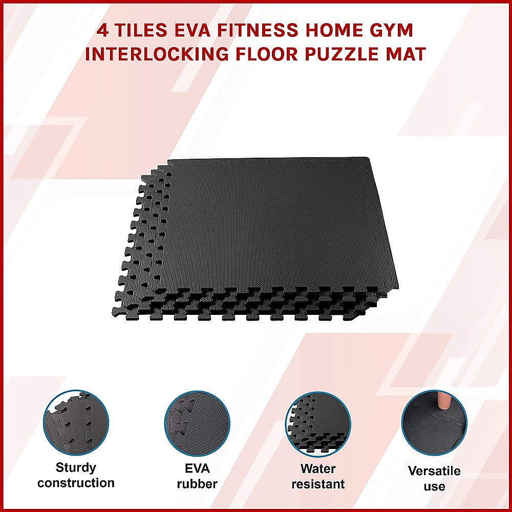 4 Tiles Fitness Home Gym Interlocking Floor Mat - Black