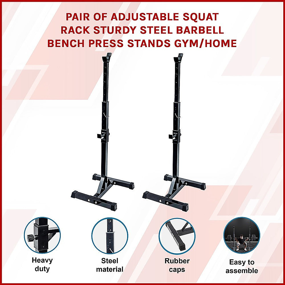 Pair of Adjustable Squat Rack Sturdy Steel Barbell Bench Press Stand