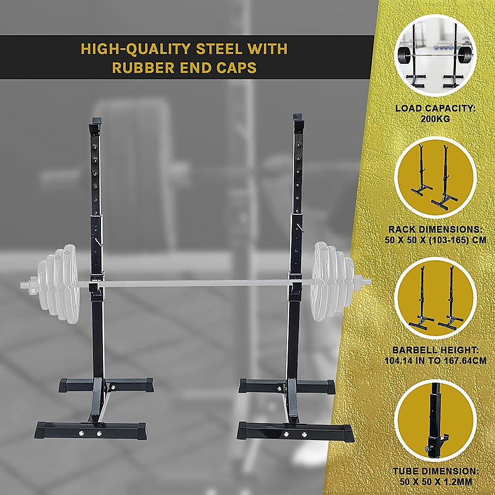 Pair of Adjustable Squat Rack Sturdy Steel Barbell Bench Press Stand