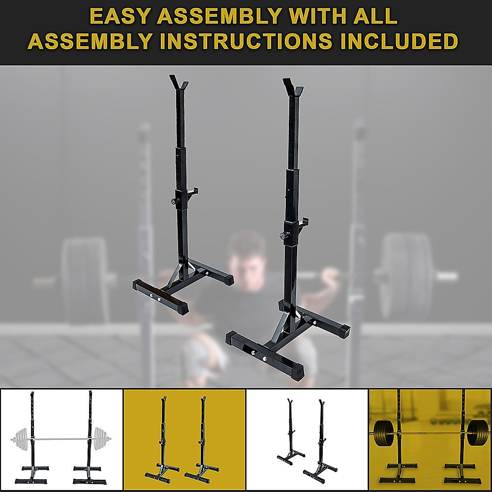 Pair of Adjustable Squat Rack Sturdy Steel Barbell Bench Press Stand