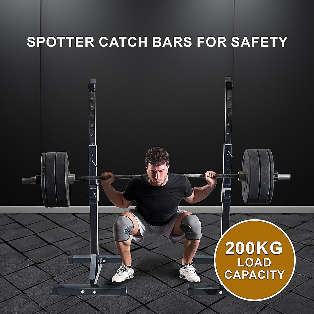 Pair of Adjustable Squat Rack Sturdy Steel Barbell Bench Press Stand