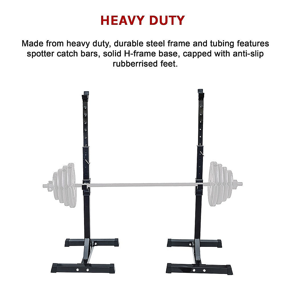 Pair of Adjustable Squat Rack Sturdy Steel Barbell Bench Press Stand