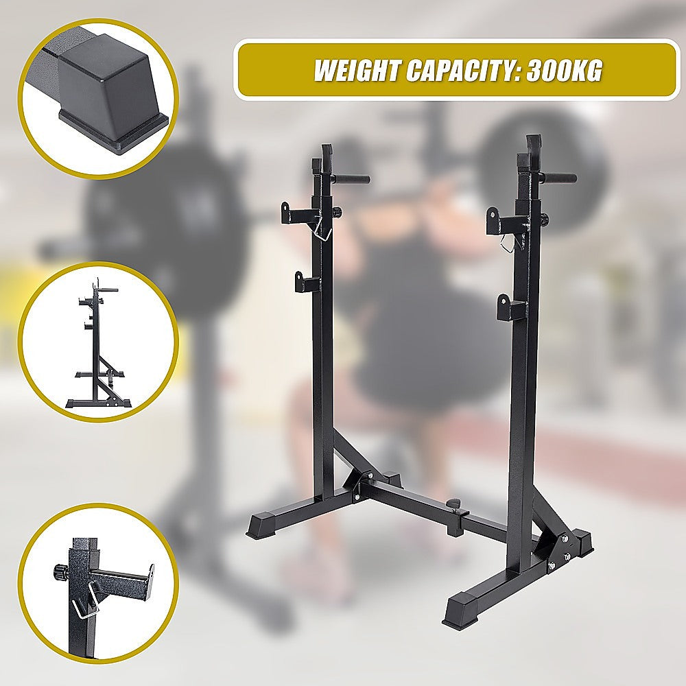 Commercial Squat Rack Adjustable Pair Fitness Exercise Weight Lifting Gym Barbell Stand