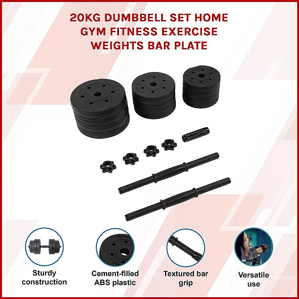 Dumbbell & Barbell Set Home Gym Fitness Exercise Multi-Weights Set - 20Kg Set Weight