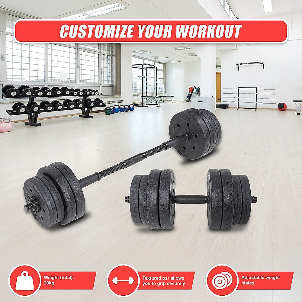 Dumbbell & Barbell Set Home Gym Fitness Exercise Multi-Weights Set - 20Kg Set Weight