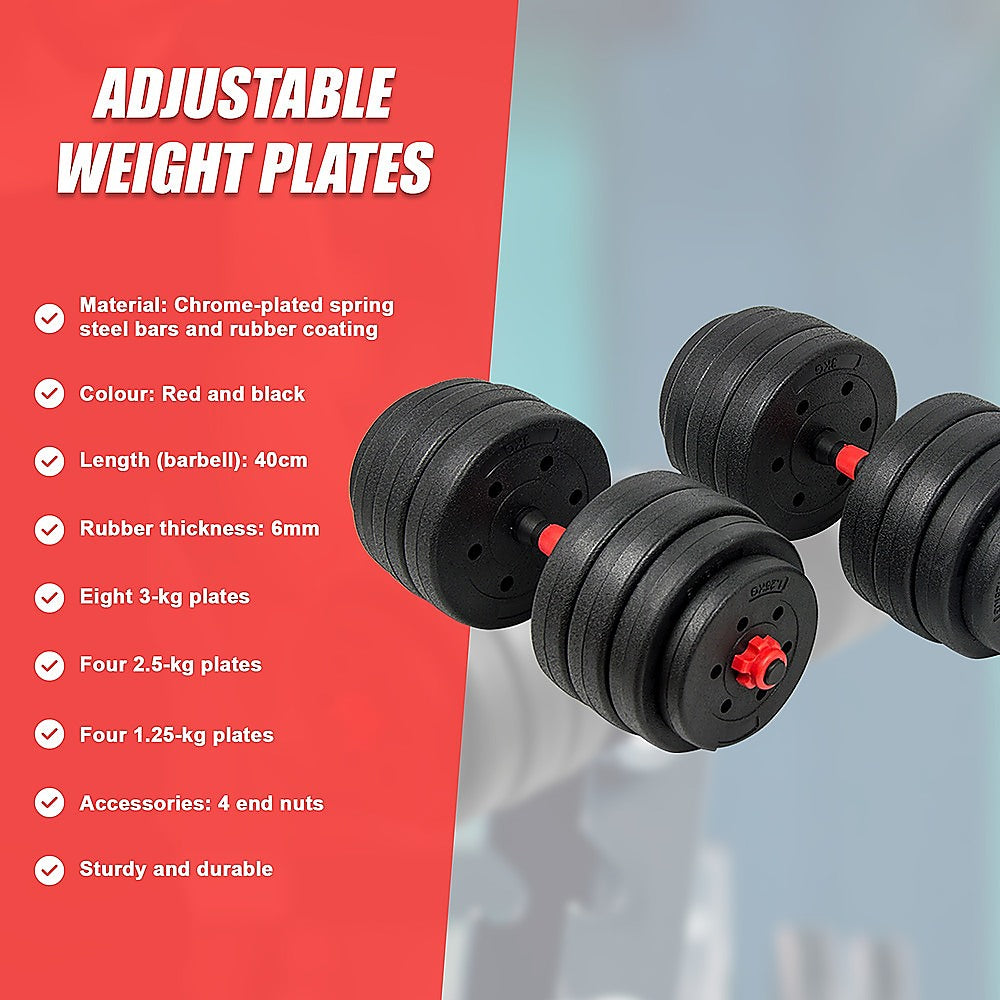 40kg Adjustable Rubber Dumbbell Set Barbell Home GYM Exercise Weights