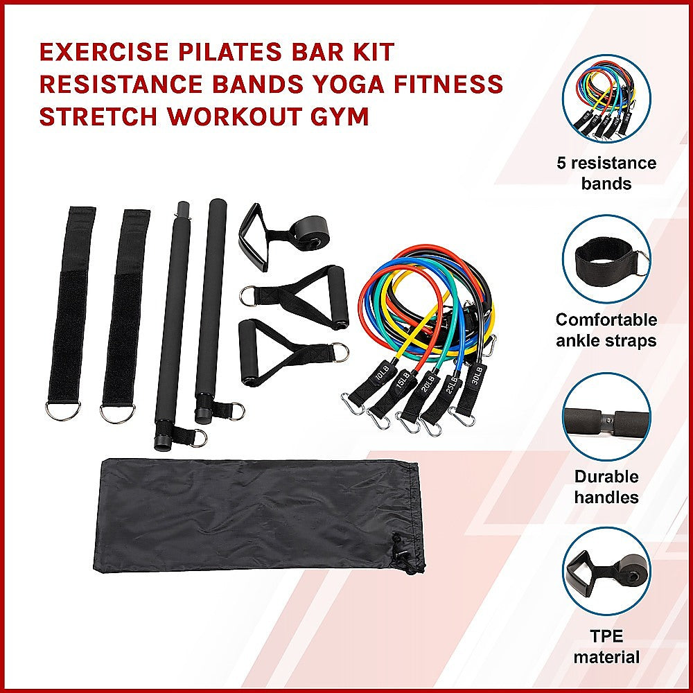 Exercise Resistance Bands Yoga Fitness Stretch Workout Gym - Pilates Bar Kit