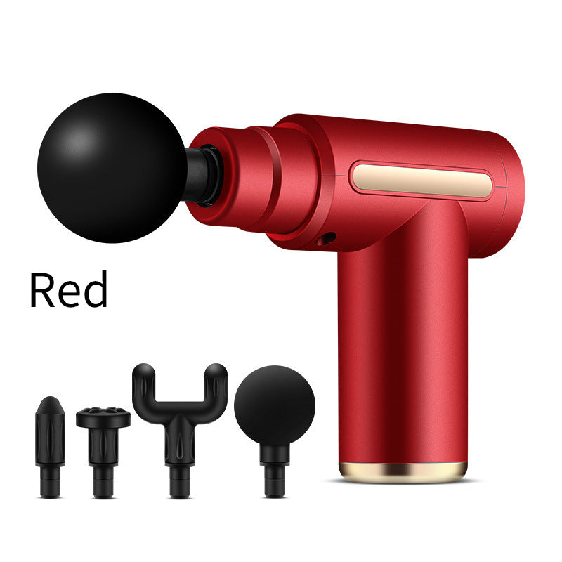 Compact Red Massage Gun - Deep Tissue Muscle Massager with 4 Interchangeable Heads